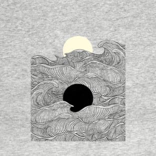 Abstraction Landscape Yin yang sun moon Ocean wave T-Shirt